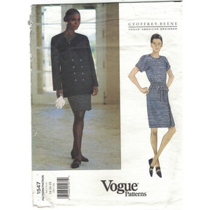 May include: A sewing pattern for a dress and jacket. The pattern is for sizes 14-16-18. The pattern is by Vogue Patterns and designed by Geoffrey Beene.