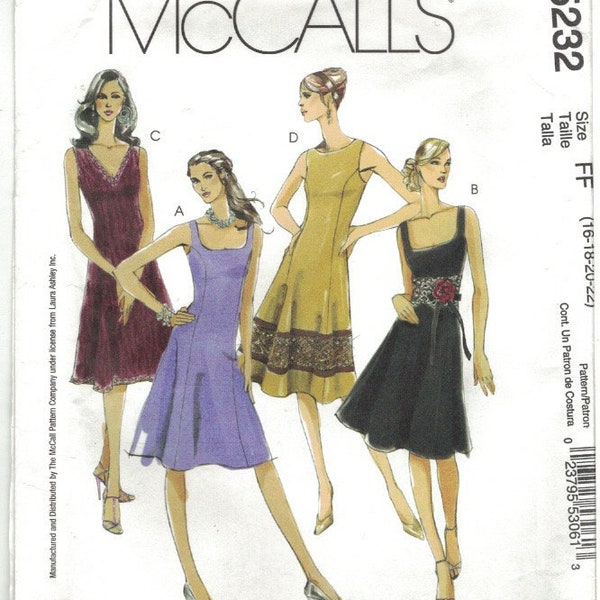 McCall's 5232 Laura Ashley Princess Seam Cocktail Dress Pattern Misses Size 16 18 20 22 Uncut