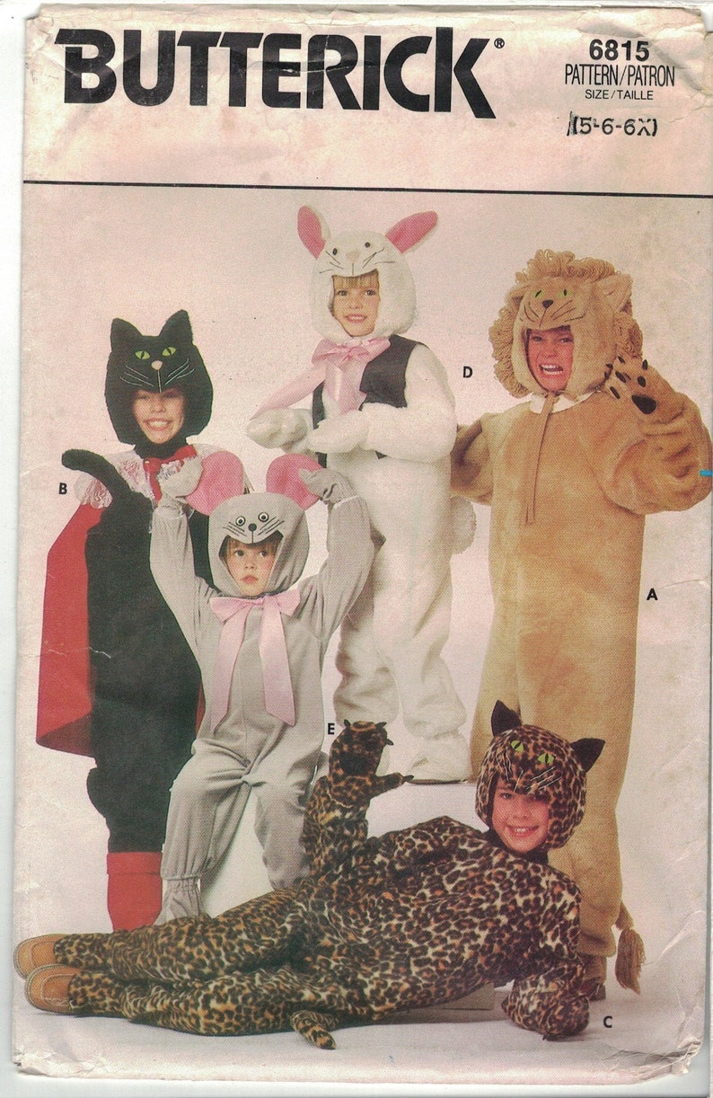 Butterick 6815 Animal Costume Pattern Children's Size 5 6 Etsy