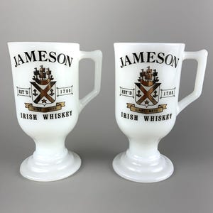 Jameson Irish Whiskey Milk Glass Irish Coffee Pedestal Mugs Set Of 2 Vintage