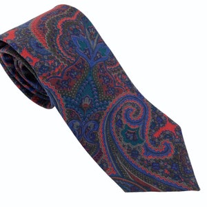Cravate Liberty London en coton motif cachemire fabriquée aux États-Unis vintage bleu, cadeau pour homme ton bijou