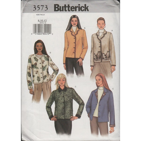 Butterick 3573 Classic Button Front Cardigan Jacket Pattern Size 8 10 12 Uncut