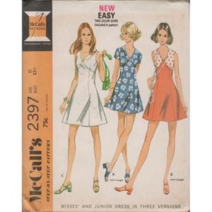 1970s Mod Mini Dress Sewing Pattern McCall's 2397 Junior Size 11