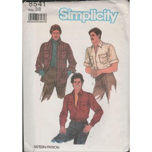 Simplicity 8541 Mens Button Down Shirt Shacket Pattern 1980s Choose Size Uncut