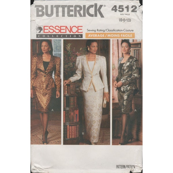 Butterick 4512 Essence Cocktail Formal Suit Nip Waist Peplum Jacket Pattern Size 6 8 10 Uncut