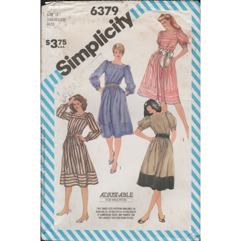 Simplicity 6379 Square Neck Cottagecore Dress 1980s Misses Size 16 18 20 Uncut image 1