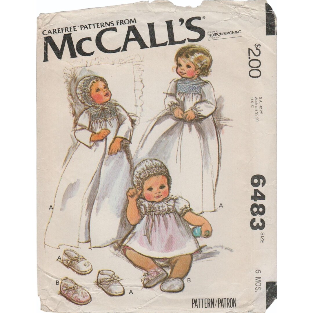 Mccall's 6483 Smocked Heirloom Christening Gown Dress Jacket Pattern 6 ...