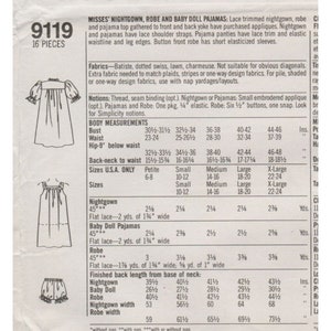 Simplicity 9119 Short Nightgown, Robe & Babydoll PJs Cottagecore Pattern Uncut image 6