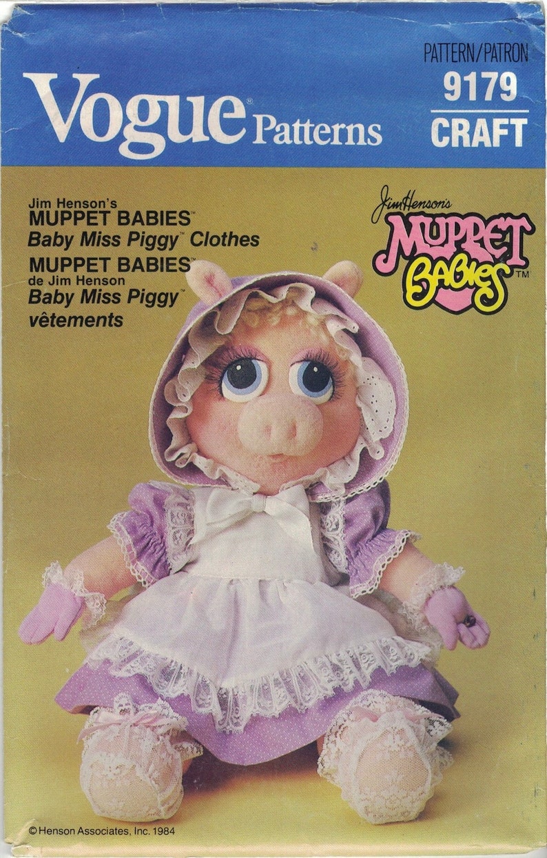 Vogue 9179 Baby Miss Piggy Muppet Babies Pattern Pig Pinafore Dress Clothes Uncut image 1