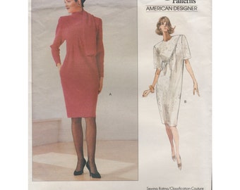 Vogue 2336 Oscar de la Renta 1980s Scarf Neck Dress Pattern Size 14 16 18 Uncut