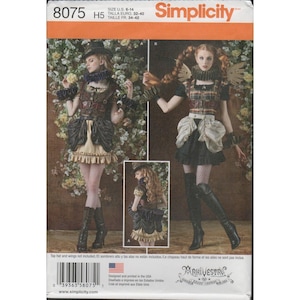 Simplicity 8075 Victorian Steampunk Haunt Costume Pattern Mini Dress, Bustle & Ruff Sz 6-14