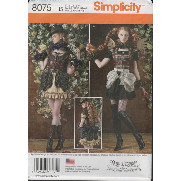 Simplicity 8075 Victorian Steampunk Haunt Costume Pattern Mini Dress, Bustle & Ruff Sz 6-14