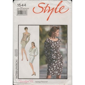 May include: A vintage sewing pattern labelled "Style" with the number 1544. The pattern shows illustrations of a woman in a floral dress and a white suit. The size is H (6+8+10) and EUR H(34+36+38).