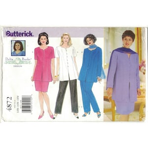 Butterick 4872 Delta Burke elegant tunika i plusstorlek, jacka, byxor, kjol, storlek 14W 16W 18W oklippt