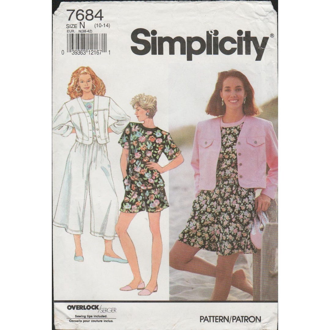 Simplicity 7684 Pull on Culottes, Shorts, Jacket Pattern Misses Size 10 ...