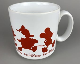 Euro Disney Disneyland Paris White & Red Mug Character Silhouettes Made England