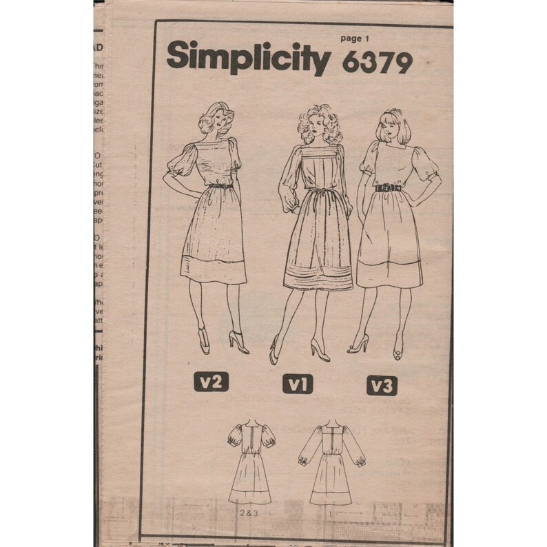 Simplicity 6379 Square Neck Cottagecore Dress 1980s Misses Size 16 18 20 Uncut image 3