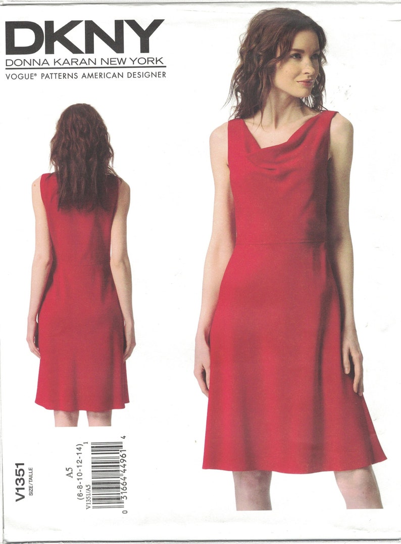 Vogue 1351 Dkny Donna Karan Drape Neck Bias Dress Pattern Etsy