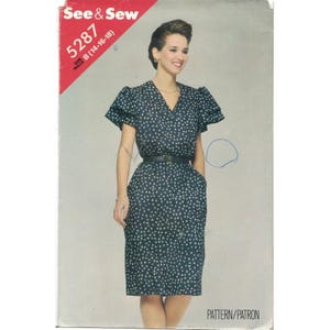 Butterick See & Sew 5287 Easy Wrap Dress Pattern Vintage 1980s Misses Size 14 16 18 Uncut