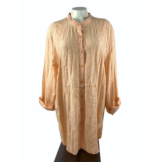 Buy Flax by Jeanne Engelhart Orange Striped Linen Button Front Tunic Top  Womens Size Medium Online in India 