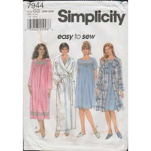 Simplicity 7944 Nattlinne med enkel passform, mönster, plusstorlek 26W 28W 30W 32W, oklippt