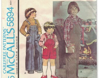 McCall's 5894 Boy's Overalls & Shirt Size 4 Pattern Vintage 1970s Uncut