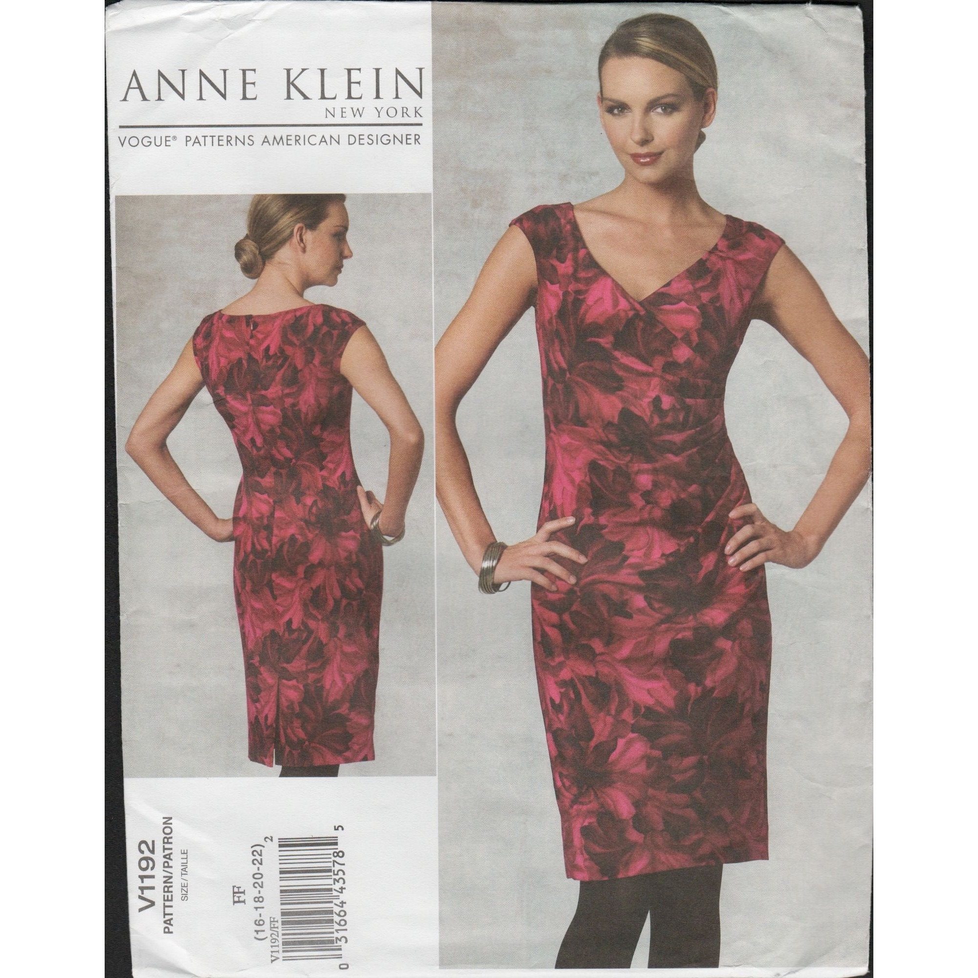 Vogue 1192 Anne Klein Side Draped Cocktail Dress Pattern Size 16 18 20 22 Uncut