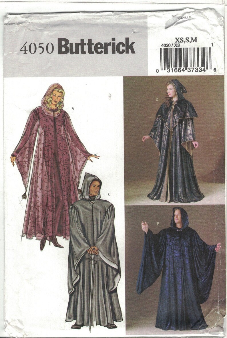 Butterick 4050 Unisex Hooded Robe Wizard Cosplay Costume Pattern Choose Size Uncut Druid Monk
