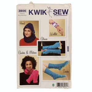 Patrón de accesorios de polar para hombre, mujer y mujer, capucha, polaina y calcetines, sin cortar, Kwik Sew 3806