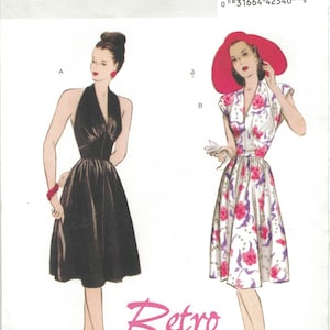Butterick 5209 Retro jaren 1940 Halter & Cap Sleeve Jurk Patroon Kies maat Onbesneden