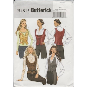 May include: A Butterick sewing pattern envelope with illustrations of women's vests and blouses. The envelope has the text "B4815 Butterick" at the top. The illustrations show different vest styles, including a floral print and a pinstripe.