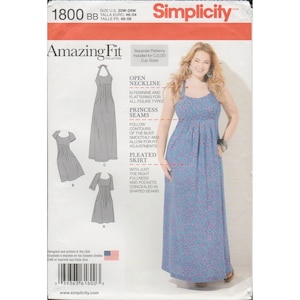 Simplicity 1800 Halter or Short Sleeve Maxi Dress Pattern Plus Size 20W-28W Uncut