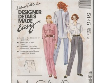 McCall's 5145 Palmer Pletsch Jumpsuit, Blouse, Pleated Pants Pattern Misses Size 20 Uncut