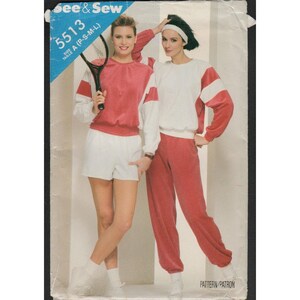 Butterick See & Sew 5513 Sweatshirt Joggers Shorts 1980s Pattern Size 6-18 Uncut