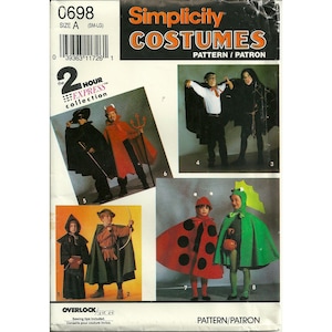Simplicity 0698 7470 Child Size 3-8 Cape Costume Pattern Dracula, Elvira, Robin Hood Uncut Easy