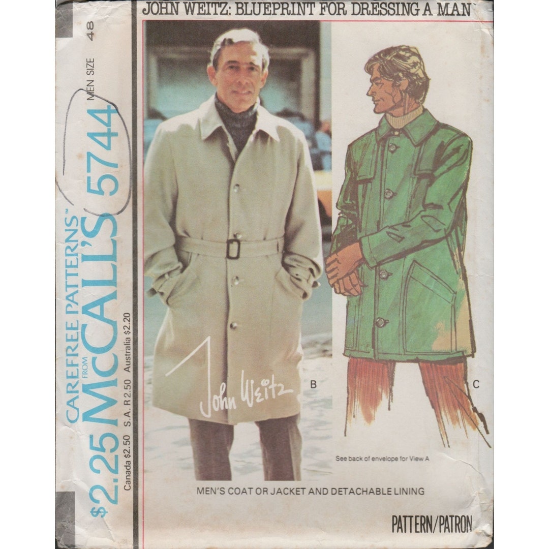 Mccall s 5744 John Weitz Mens Trench Coat Raincoat Car Coat Pattern 1970s Size 48 Uncut Etsy