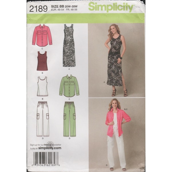 Simplicity 2189 Summer Safari Capsule Wardrobe Pattern Plus Size 20W-28W Uncut