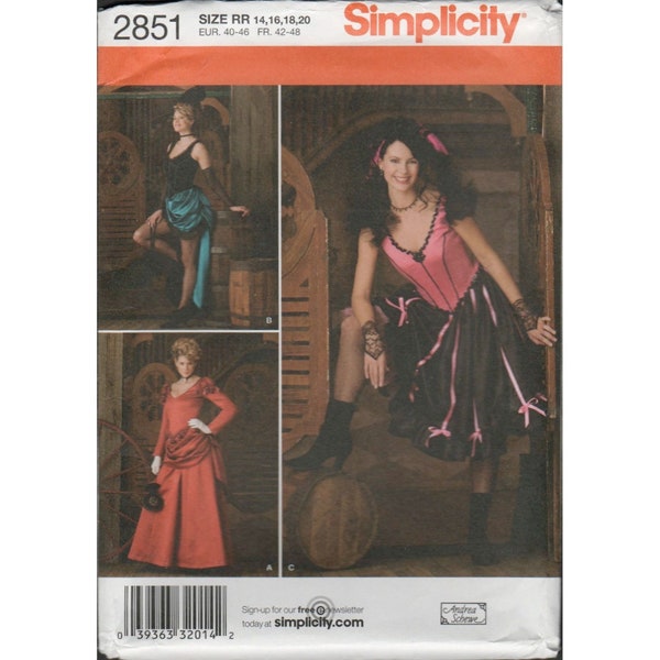 Simplicité 2851 victorien saloon girl, burlesque, costume du Far West, motif taille 14-20 non coupé