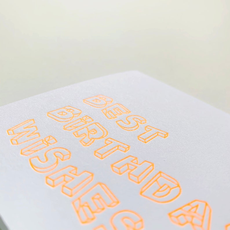 Best Birthday Wishes Neon Orange Letterpress Card imagem 5