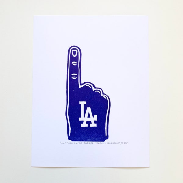 Dodger Stadium Foam Finger Letterpress Print, Unframed