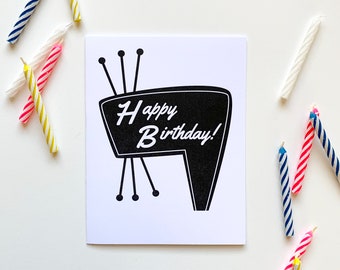 Happy Birthday Neon Sign Letterpress Card