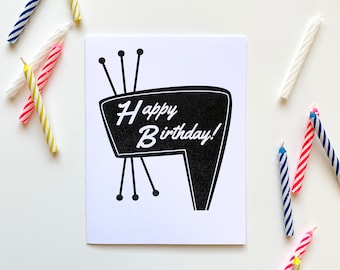 Happy Birthday Neon Sign Letterpress Card