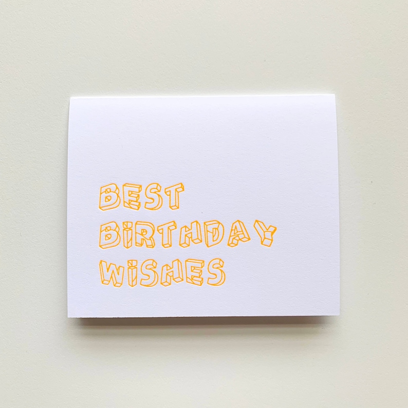 Best Birthday Wishes Neon Orange Letterpress Card imagem 1