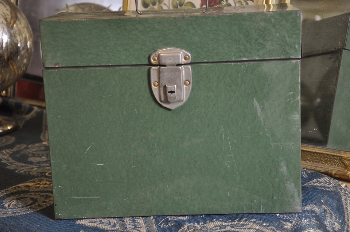 Vintage Green Metal File Box Portable Office Storage Etsy