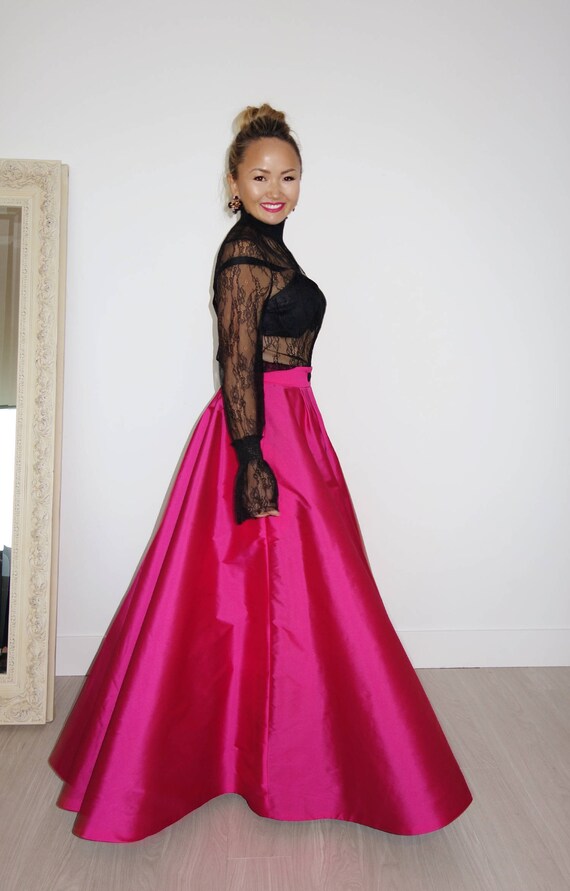 Andrea Reversible Skirt Full Ball Gown Floor Length Pleats And Pockets High Waist A Line Skirt Long Skirt Plus Size Petite