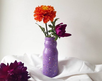 Vase, glass vase, hand painted vase, hand decorated vase, flower vase, home decoration, decorated vase, purple vase,recycled glass bottle