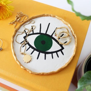 Eye round trinket dish, ring dish, jewellery dish, round tray, home decor, clay trinket, jewellery trinket dish