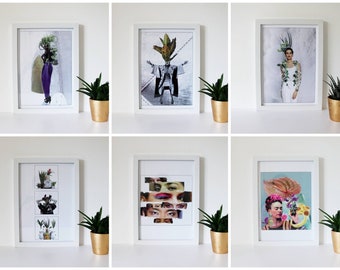 Art collage, œuvres d’art, impression d’art, art mural, impression A4, affiche murale, impression - plantes, femmes, yeux, Frida