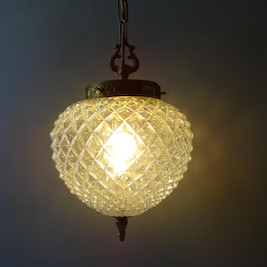 Antique French Pine Cone Glass Ceiling Light,Diamond Point decor.