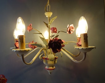 Vintage French Toleware Chandelier .5 arms.with roses decor.